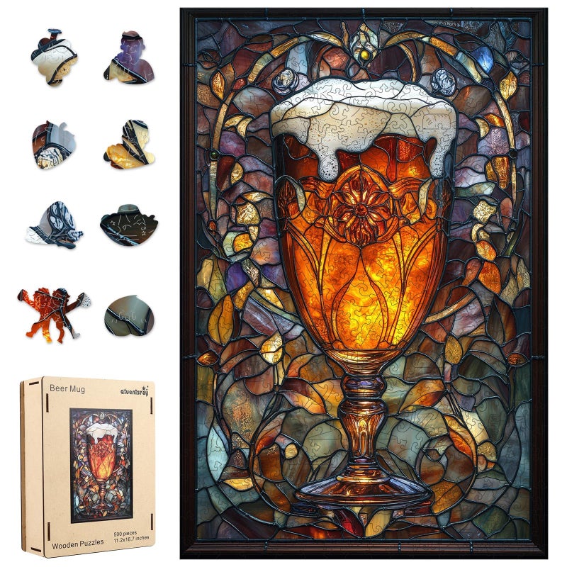 Qiuenisray Wooden Puzzles for Adults Beer Jigsaw Puzzles for Father 200 Pieces Unique Shape Adult Puzzles Irregular Creative Gift for Adults Family Game 73x109 in - Image 3