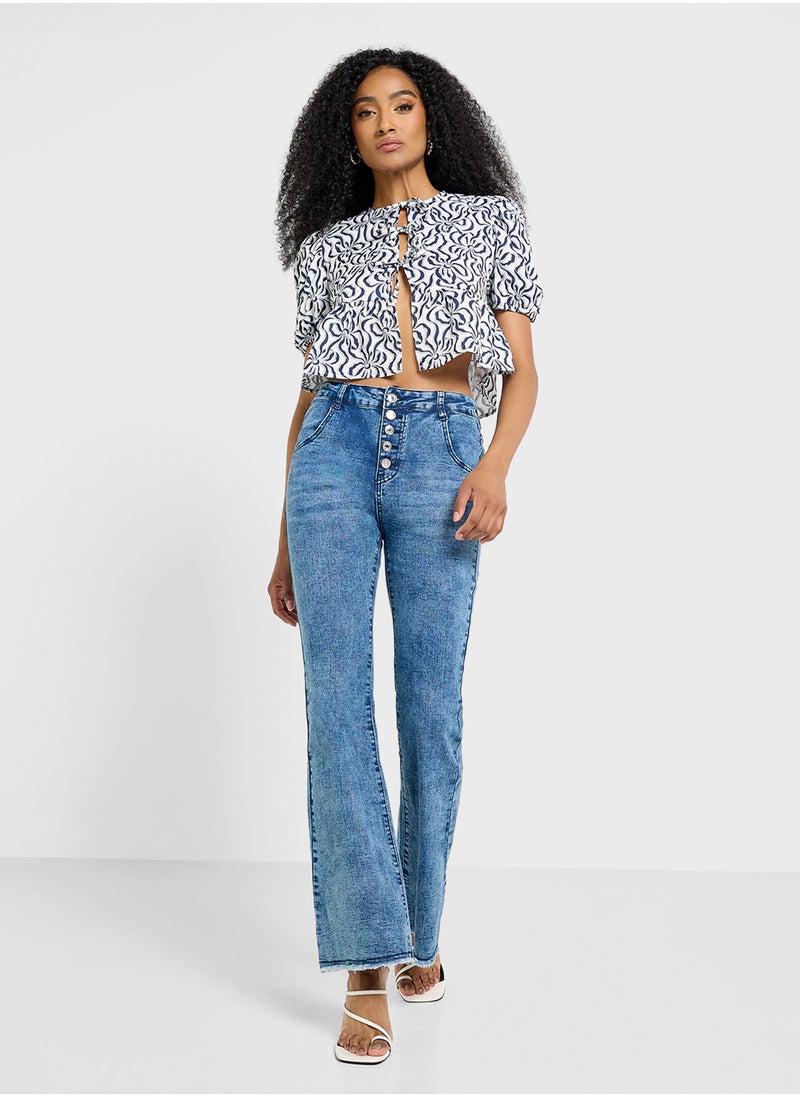 Ginger - High Rise Bootcut Fit Jeans With Frayed Hem - Image 1