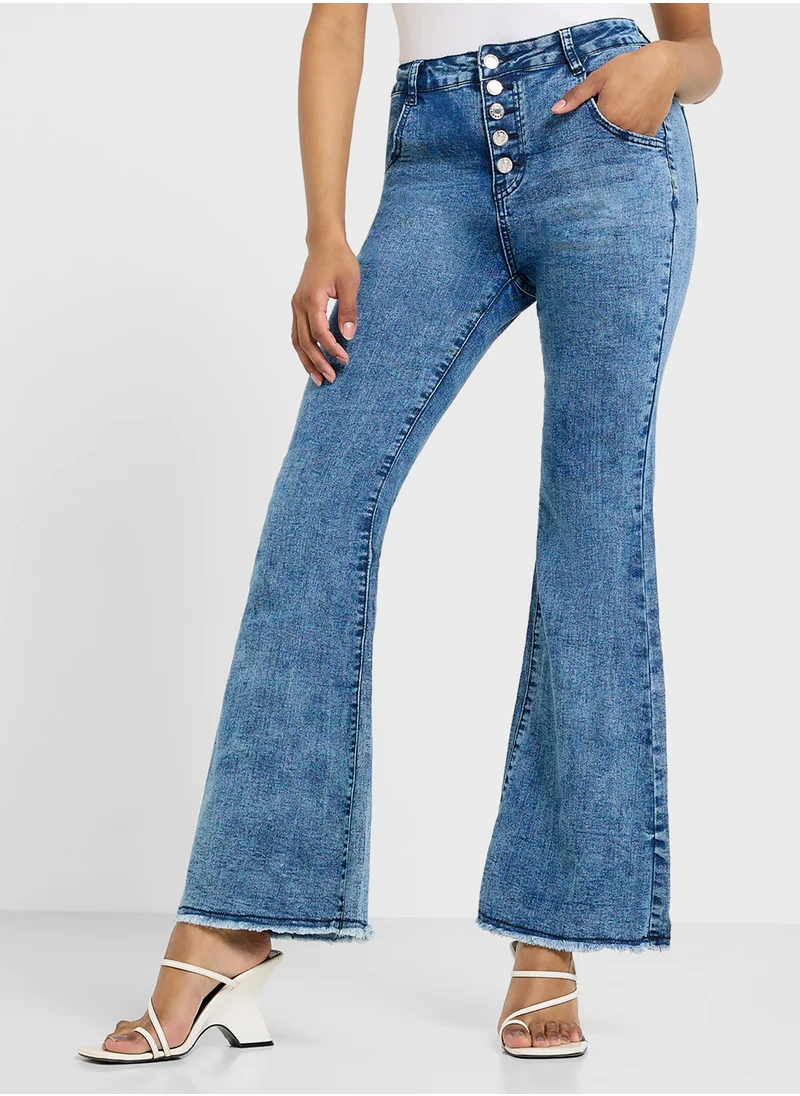 جينجر High Rise Bootcut Fit Jeans With Frayed Hem