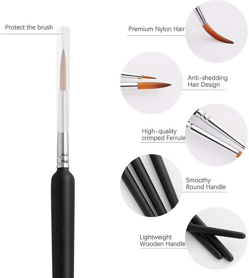 Artnery 6PCS Paint Brushes Set for Fine Detailing Round Pointed Tip(Tip-000,00,0,1,2,3) (Black) - Image 4