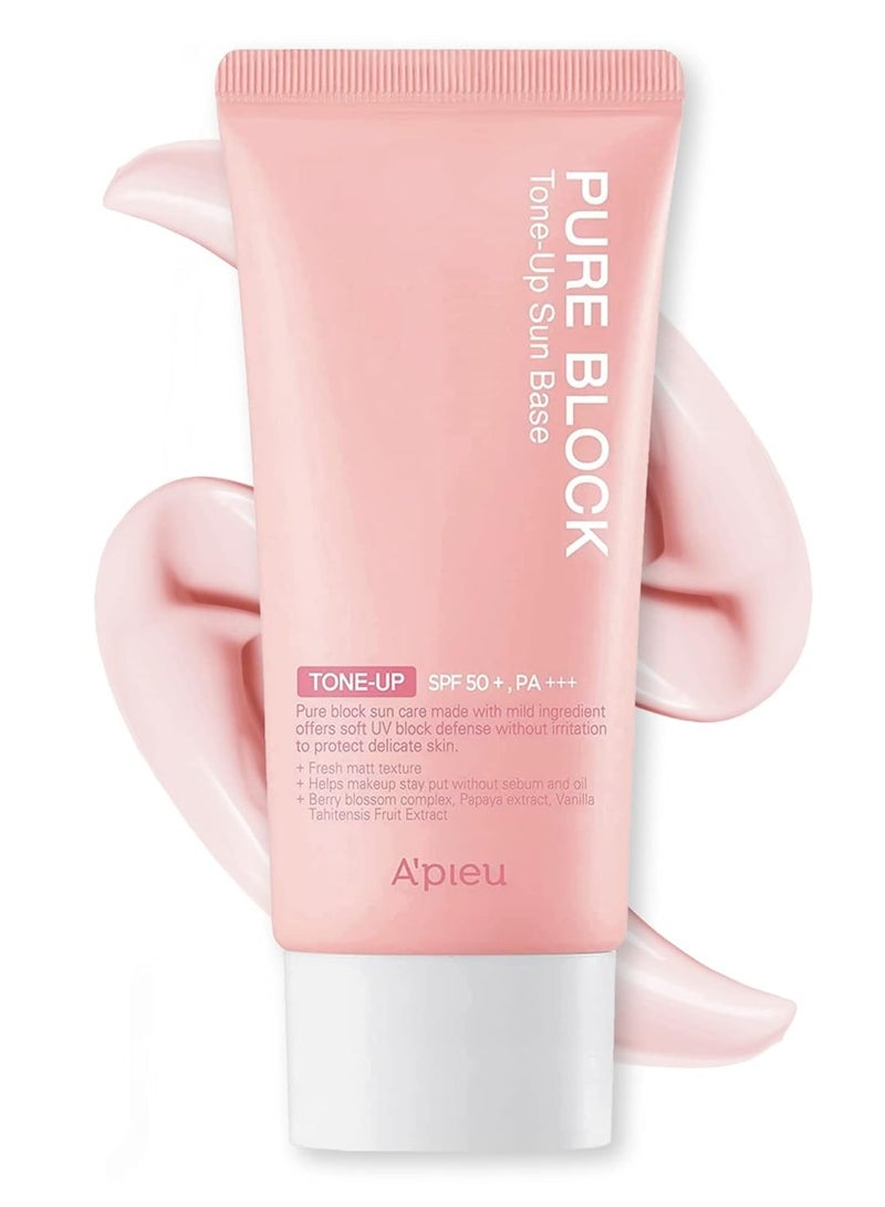 A'PIEU Pure Block Tone Up Sunscreen Base SPF50+/PA+++ 50ml Tone-Up Reef Safe Korean Sunscreen for Makeup Base - Image 1