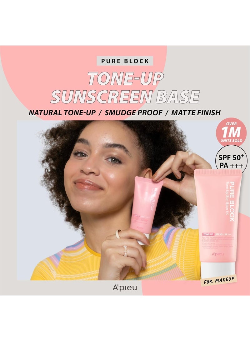 A'PIEU Pure Block Tone Up Sunscreen Base SPF50+/PA+++ 50ml Tone-Up Reef Safe Korean Sunscreen for Makeup Base - Image 2