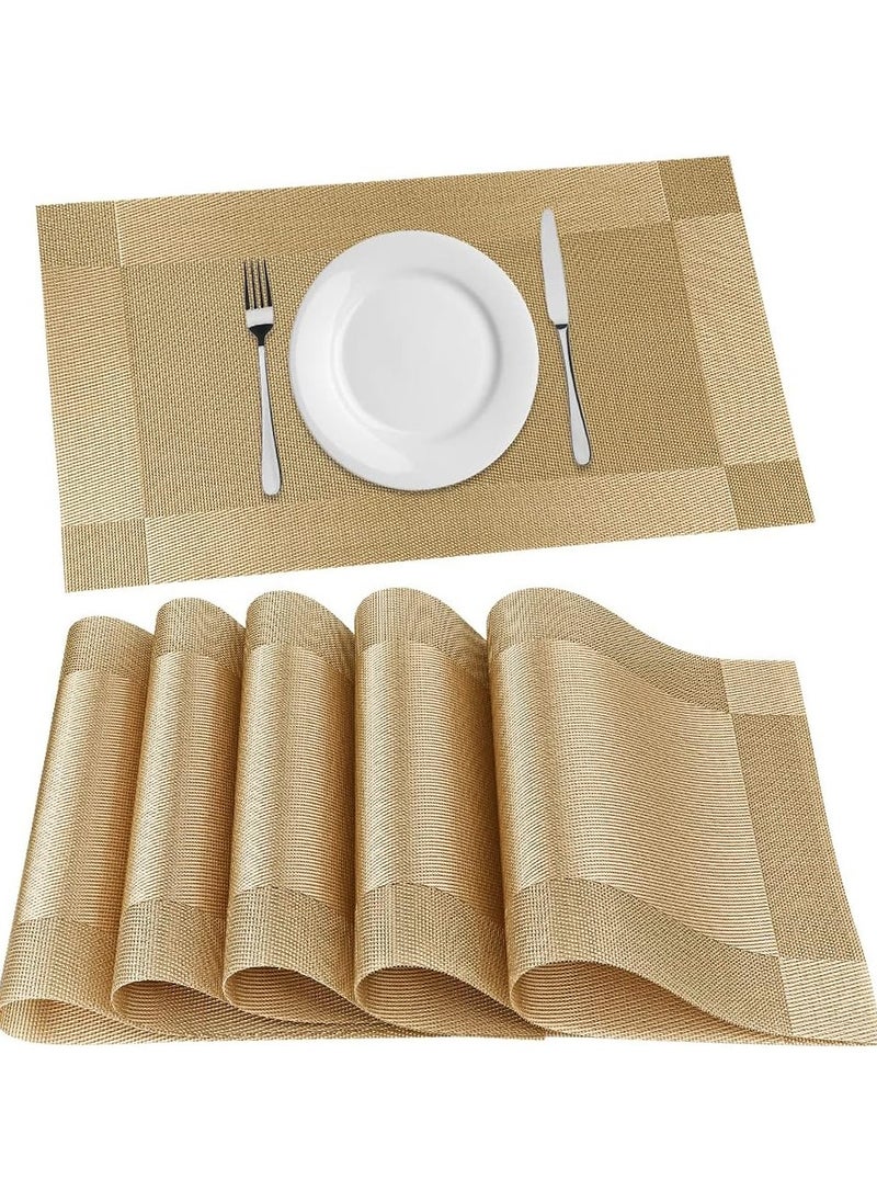CityRiya-Long Placemats Set of 6 Heat Resistant Table Mats 45*30cm Placemats Washable Placemats for Kitchen Dining Table Non-Slip PVC Table Mats Place Mats for Dining Table, Woven Vinyl Dinner Mats  - Image 1