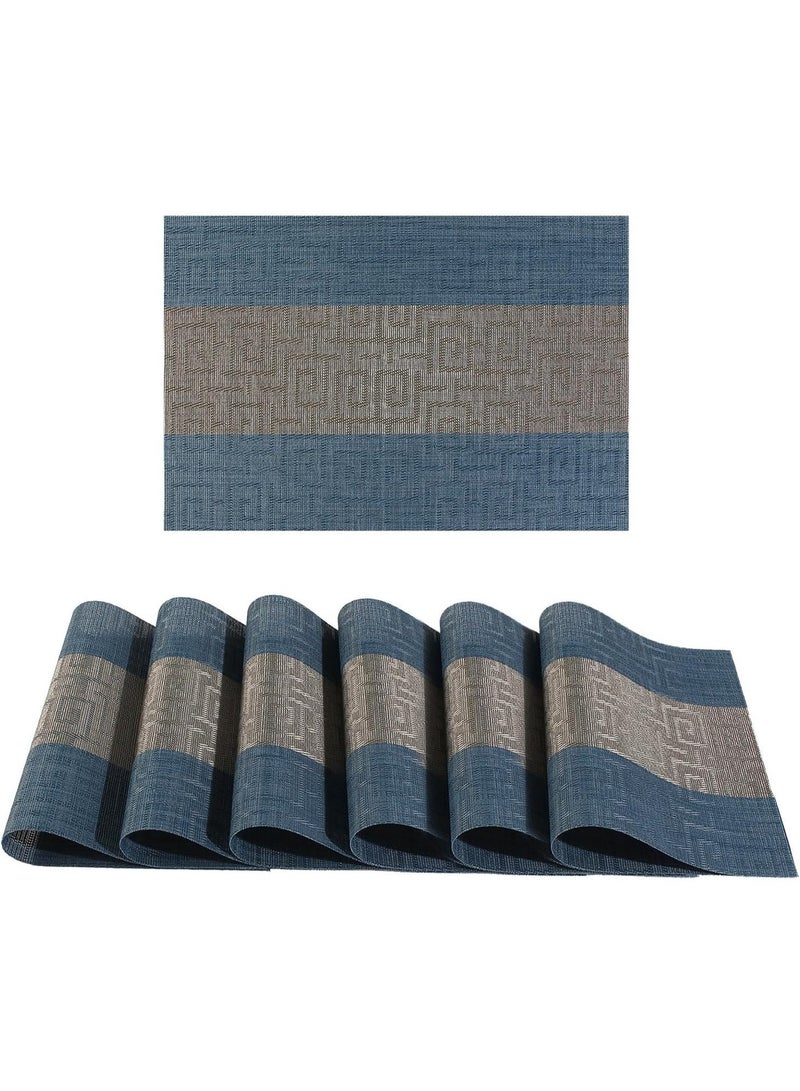  CityRiya-Long مجموعة من 6 مفارش طاولة مقاومة للحرارة مقاس 45 × 30 سم، مفارش قابلة للغسل لطاولة طعام المطبخ، مفارش طاولة غير قابلة للانزلاق، مفارش طاولة طعام منسوجة من الفينيل - Image 1