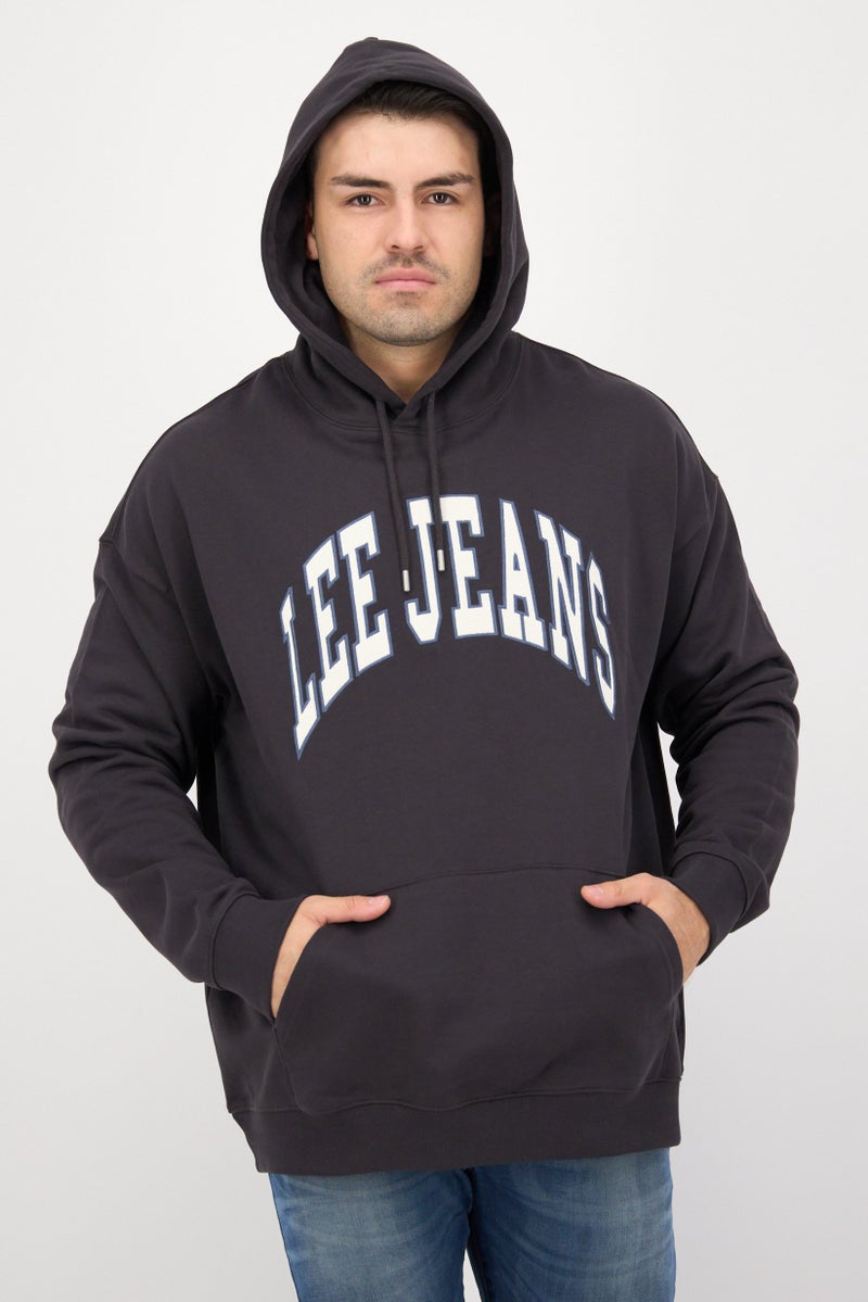 LEE Men Hooded  Long Sleeves Varsity Sweatshirt, Washed Black  - Image 1
