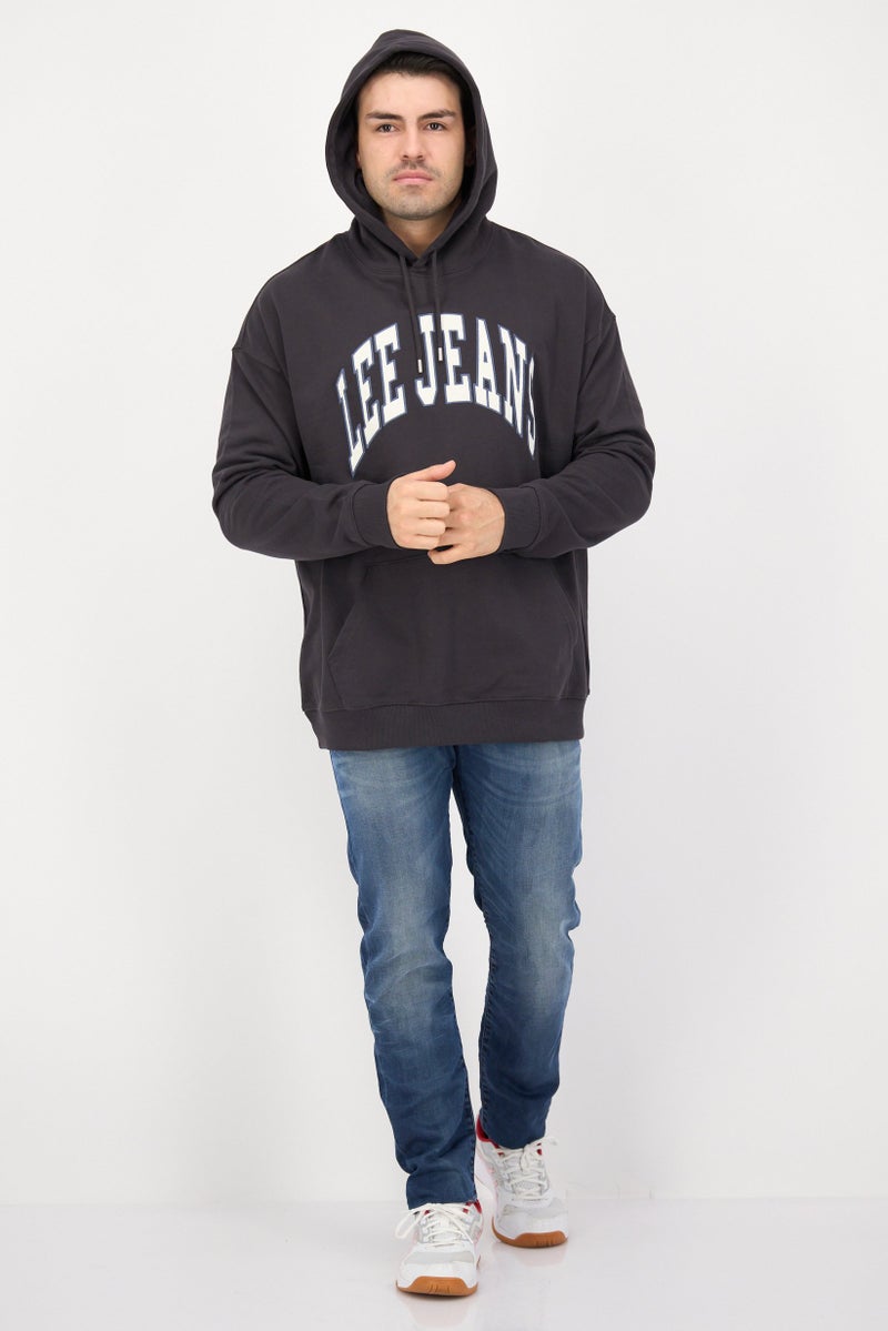 LEE Men Hooded  Long Sleeves Varsity Sweatshirt, Washed Black  - Image 4