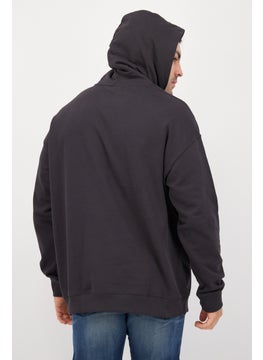 LEE Men Hooded  Long Sleeves Varsity Sweatshirt, Washed Black  - Image 3