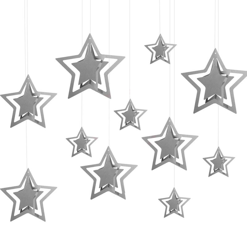 Shoro Pack of 10 Silver Metallic 3D Star Party Decoration Kit Star Party Supplies Hanging Decor for Party, Birthday, Anniversary, New Year Event, Home, Banquet Hall Event & Occasion Decoration - Image 4