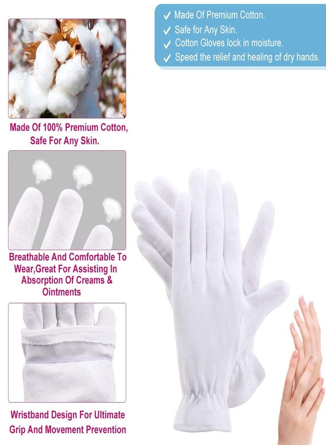 CGBOOM 6 Pairs Moisturizing Gloves Over Night Bedtime White Cotton | Cosmetic Inspection Premium Cloth Quality | Eczema Dry Sensitive Irritated Skin Spa Therapy Secure Wristband| One Size Fits Most - Image 3