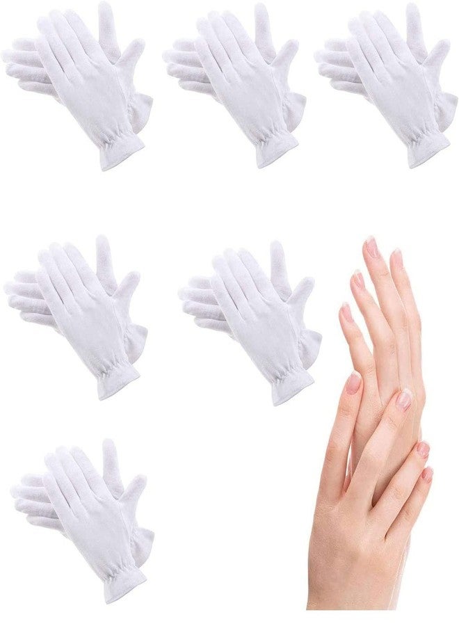 CGBOOM 6 Pairs Moisturizing Gloves Over Night Bedtime White Cotton | Cosmetic Inspection Premium Cloth Quality | Eczema Dry Sensitive Irritated Skin Spa Therapy Secure Wristband| One Size Fits Most - Image 1