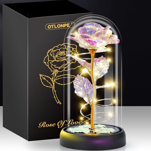 Otlonpe Glass Rose Flower Handmade Forever | Personalized Romantic Christmas, Valentines, Mothers Day, Birthday Gifts for Women Mom Her Grandma Girlfriend Wife | Home Office Flower Lamp Decorations - Image 1