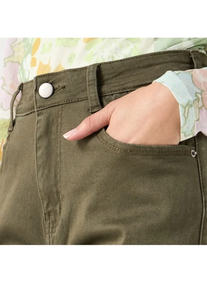 2Xtremz 2Xtremz Solid Wide Leg Cargo Jeans with Pockets