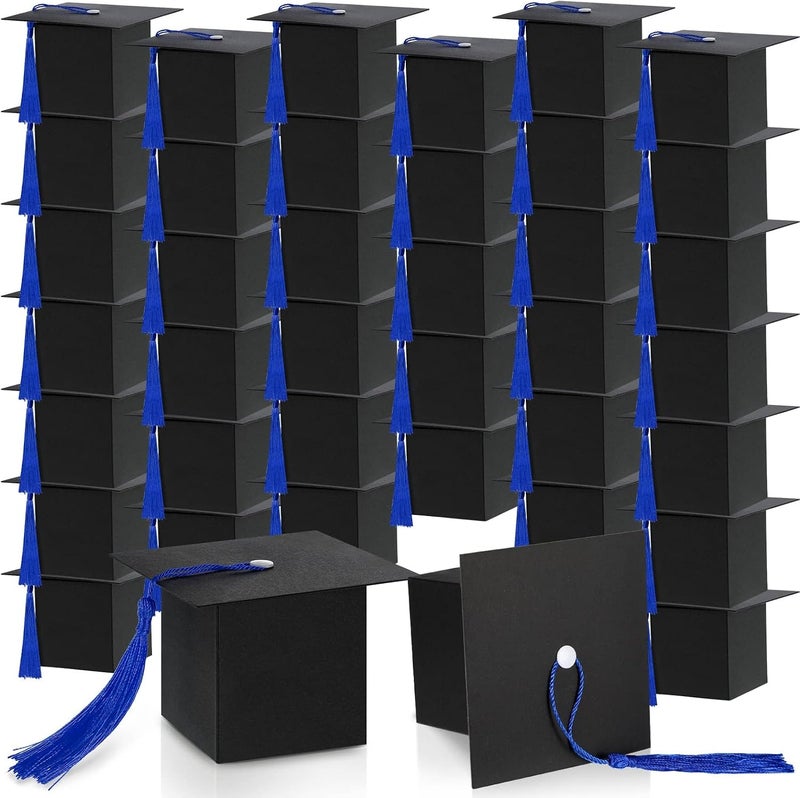 25 Pack Graduation Hat Candy Box 2023 Graduation Gift Box with Fringe for Graduation Party Supplies Decorative Candy Chocolate Souvenirs (Blue) - Image 1