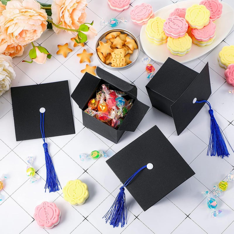 25 Pack Graduation Hat Candy Box 2023 Graduation Gift Box with Fringe for Graduation Party Supplies Decorative Candy Chocolate Souvenirs (Blue) - Image 2