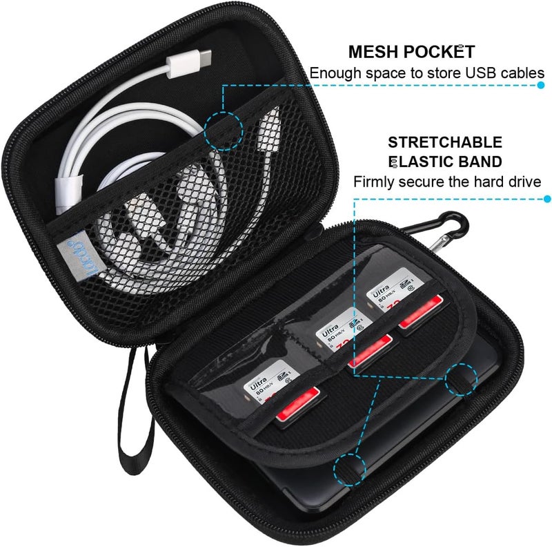 Lacdo Hard Drive Carrying Case for Western Digital WD Elements/WD My Passport/My Passport Ultra Portable External Hard Drive HDD 1TB 2TB 4TB 5TB 6TB USB 3.0 Protective Storage Travel Bag, Full Black - Image 3