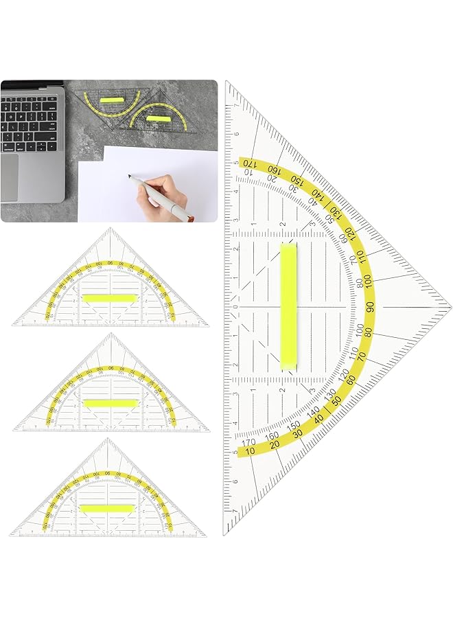 erorex 4 Pcs Multifunctional Triangle Ruler Set With Handle Transparent Plastic Protractor And Set Square Geometry Ruler For Architects Designers Engineers And Drawing Tools - Image 1