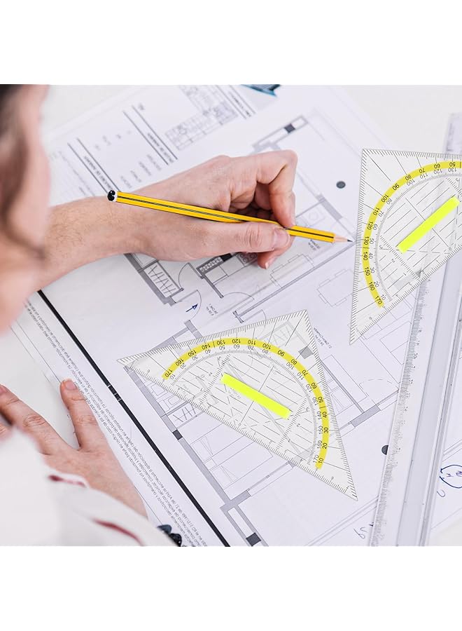 erorex 4 Pcs Multifunctional Triangle Ruler Set With Handle Transparent Plastic Protractor And Set Square Geometry Ruler For Architects Designers Engineers And Drawing Tools - Image 4