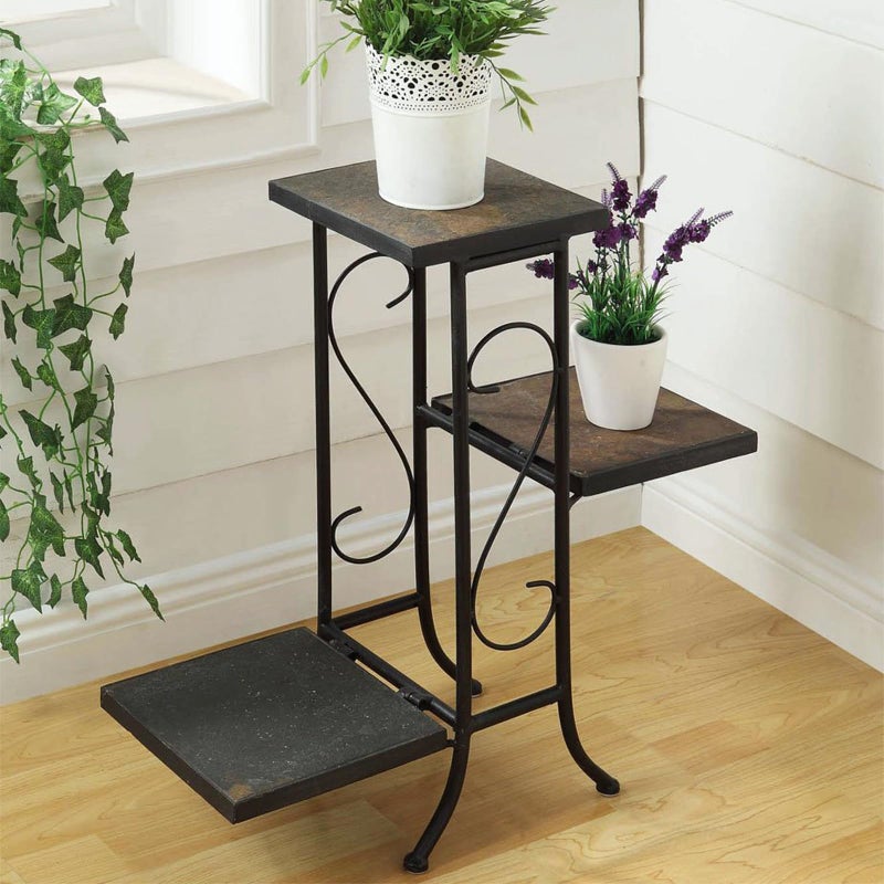 Zhongma 3 Tier Plant Stand with Slate Top without Installation Required. 25.6" W x 10.2" D x 22.4" H - Image 3