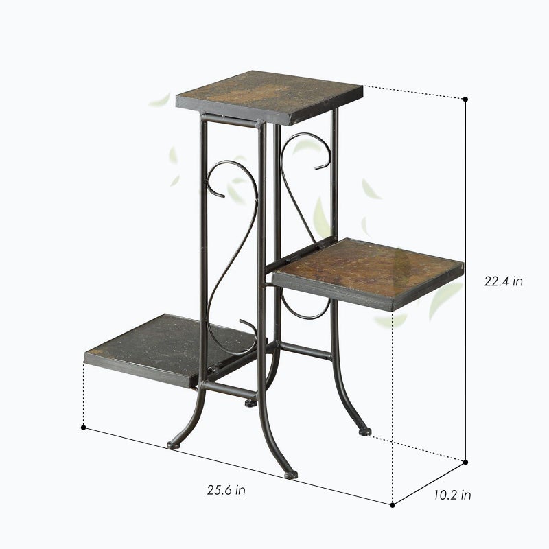 Zhongma 3 Tier Plant Stand with Slate Top without Installation Required. 25.6" W x 10.2" D x 22.4" H - Image 4