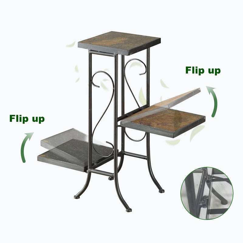 Zhongma 3 Tier Plant Stand with Slate Top without Installation Required. 25.6" W x 10.2" D x 22.4" H - Image 5