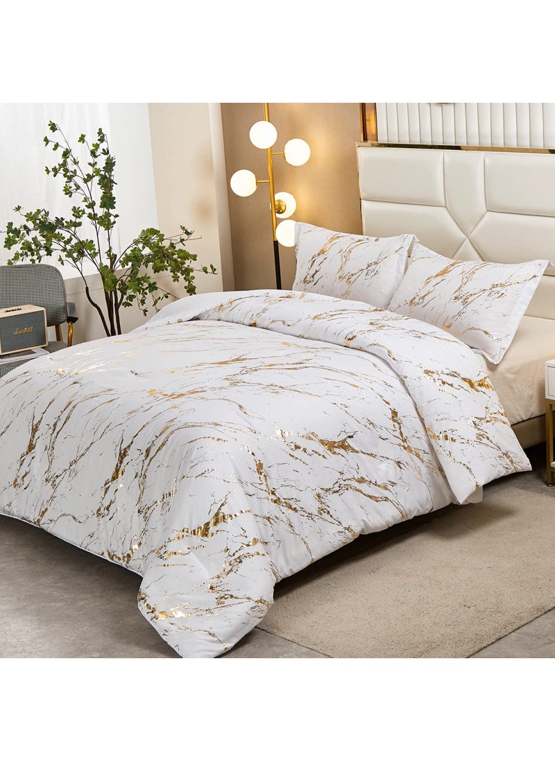 WONGS BEDDING White Gold Metallic Marble Christmas Comforter Set King Foil Print Glitter Bedding Sets with 2 Pillowcases for All Seasons  Soft Microfiber Filling Bedding Duvet Set 103""x90""  - Image 2