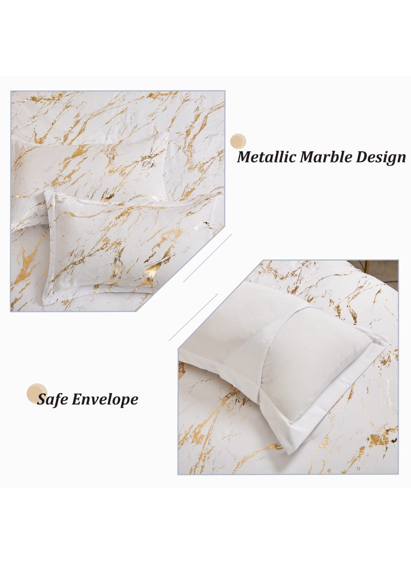 WONGS BEDDING White Gold Metallic Marble Christmas Comforter Set King Foil Print Glitter Bedding Sets with 2 Pillowcases for All Seasons  Soft Microfiber Filling Bedding Duvet Set 103""x90""  - Image 5
