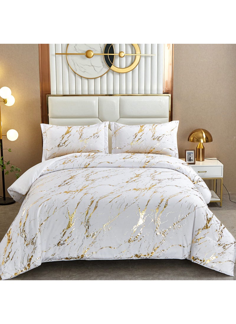 WONGS BEDDING White Gold Metallic Marble Christmas Comforter Set King Foil Print Glitter Bedding Sets with 2 Pillowcases for All Seasons  Soft Microfiber Filling Bedding Duvet Set 103""x90""  - Image 1
