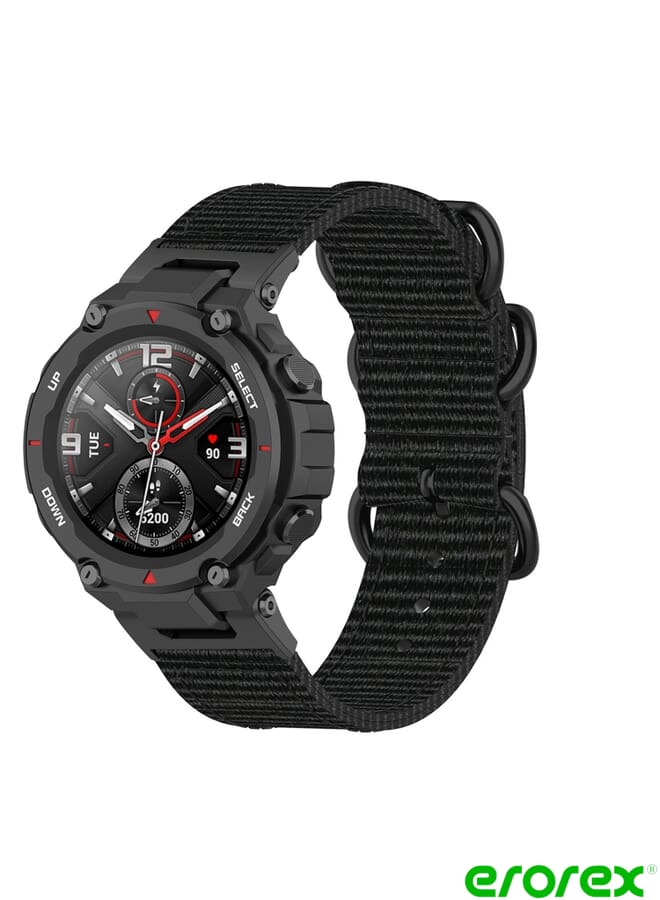 erorex سوار بديل لساعة Amazfit T-Rex / T-Rex Pro / Ares بثلاث حلقات من النايلون الأسود - Image 1