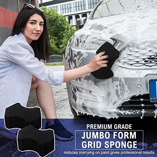 Irenare 2 قطع إسفنجة غسيل سيارات سوداء فائقة التصميم مقطوعة بشكل متقاطع شعور أنعم إسفنجة رغوية سوداء للصابون والغسيل بدون شطف، تفصيل السيارات والغسيل - Image 5