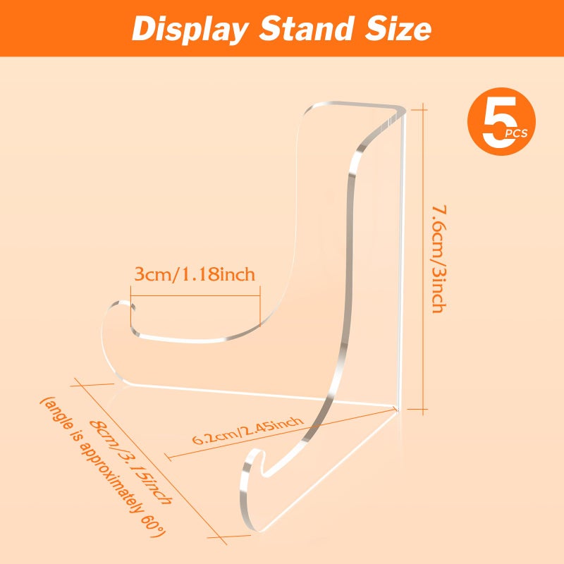 Dooiclear 5 Pack Acrylic Display Stand, Plate Stand for Display, Clear Easel Stand, Display Holder for Card, Frame, Picture, Magazine, Book, CD, Phone (Small/ 3 Inch) - Image 2