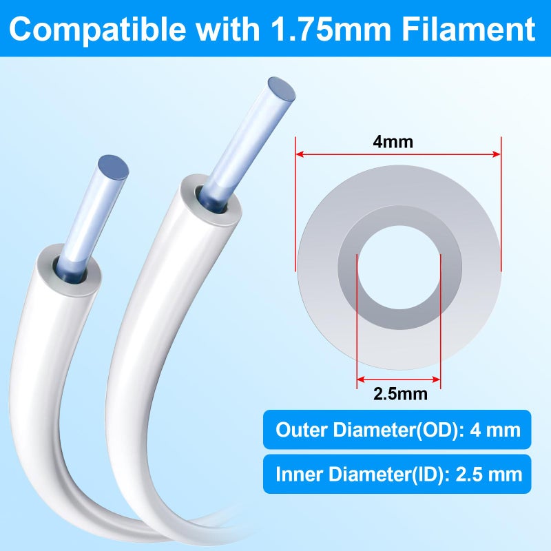 EILKBLA PTFE Tube for 1.75mm Filament, 2M (6.6ft) Bowden Tube 2.5mm IDÃ—4mm OD with Tube Cutter, 2x PC4-M10 & 1x PC4-M6 Fittings, Compatible with Most 3D Printers - Image 3