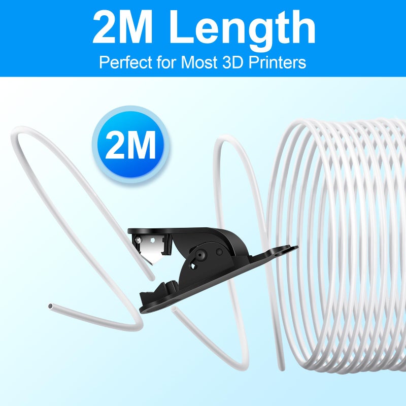 EILKBLA PTFE Tube for 1.75mm Filament, 2M (6.6ft) Bowden Tube 2.5mm IDÃ—4mm OD with Tube Cutter, 2x PC4-M10 & 1x PC4-M6 Fittings, Compatible with Most 3D Printers - Image 2