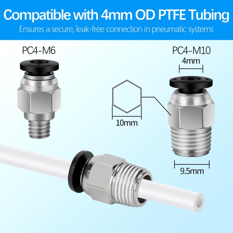 EILKBLA PTFE Tube for 1.75mm Filament, 2M (6.6ft) Bowden Tube 2.5mm IDÃ—4mm OD with Tube Cutter, 2x PC4-M10 & 1x PC4-M6 Fittings, Compatible with Most 3D Printers - Image 5