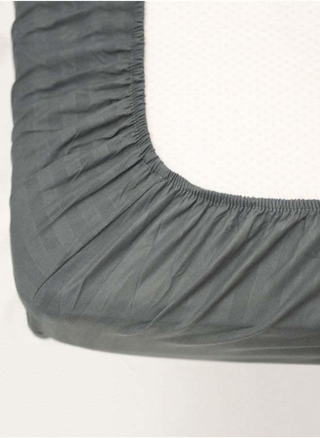 American Linen King Striped Fitted Sheet with 2 Pillow Case 200 x 200 Cm Grey  - Image 3