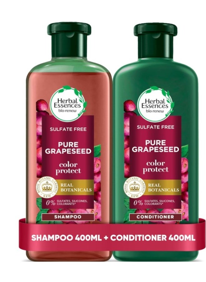Herbal Essences Sulfate-Free Color Protect Shampoo and Conditioner, with Certified Pure Antioxidant-Rich Grapeseed, 400ml+400ml - Image 1
