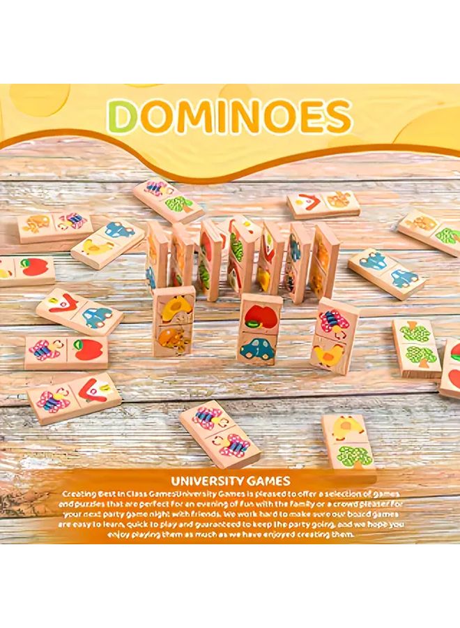 Wooden Block Matching Game Domino Board with Colorful Train Theme 28pcs - Image 3