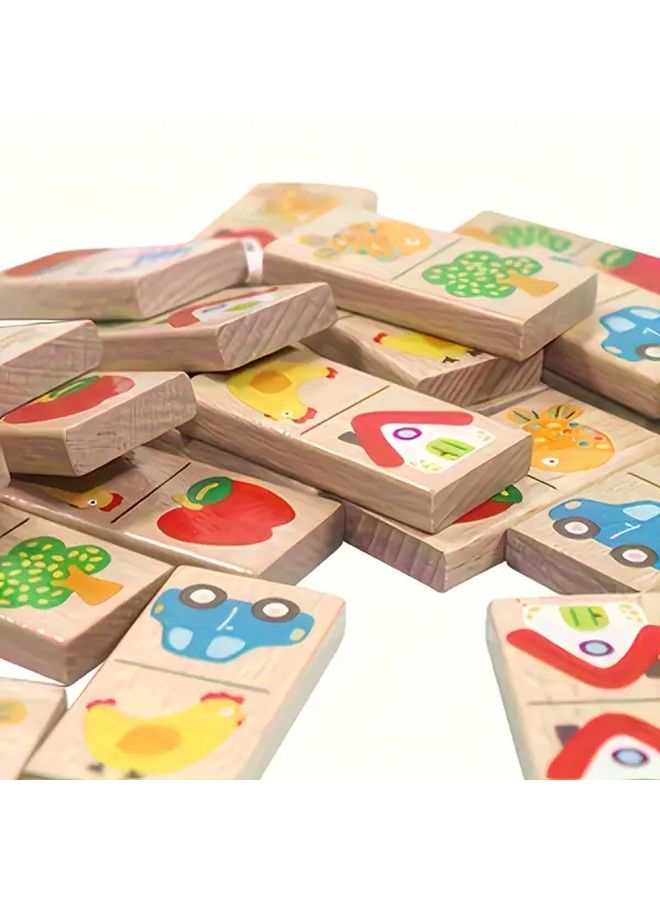 Wooden Block Matching Game Domino Board with Colorful Train Theme 28pcs - Image 4