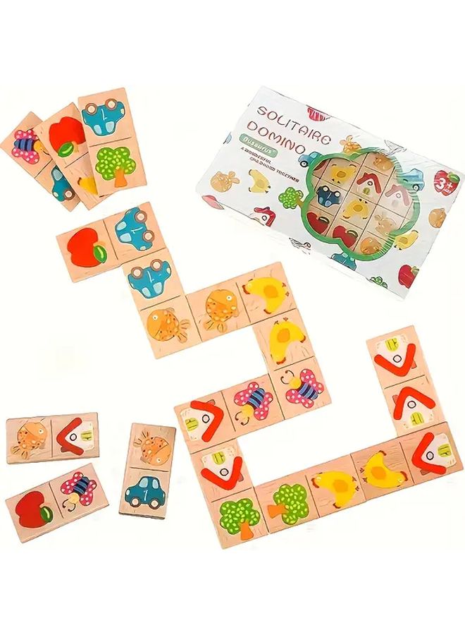 Wooden Block Matching Game Domino Board with Colorful Train Theme 28pcs - Image 1