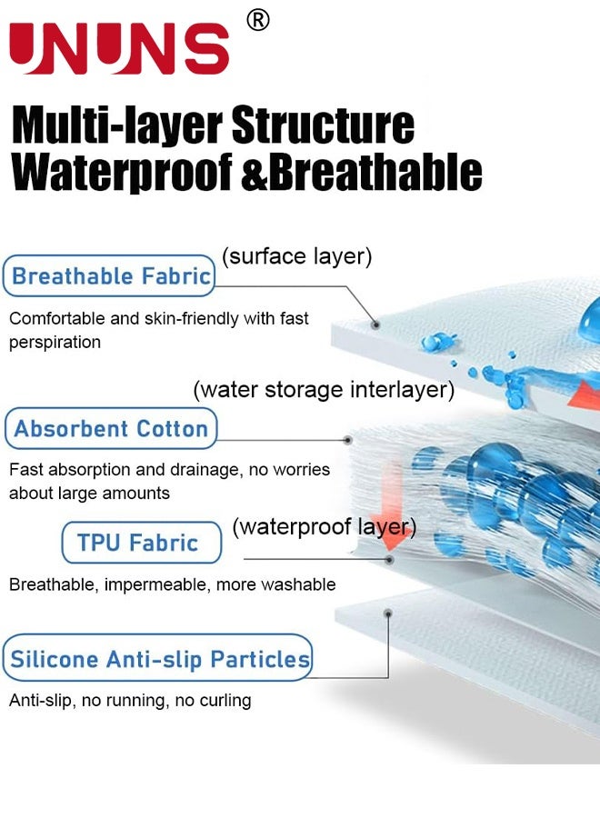 UNUNS وسادات سرير مقاومة للماء، 1 قطعة وسادات سرير مقاومة للماء، وسادة سلس البول 4 طبقات، شراشف سرير عالية الامتصاص، وسادات كبيرة لتبليل السرير، وسادة مرتبة لكبار السن والبالغين والحيوانات الأليفة، 150x200 سم - Image 2
