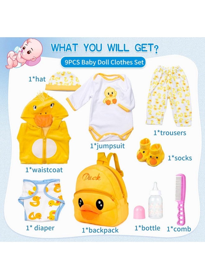 Pedolltree Reborn Baby Dolls Clothes Accessories Yellow Duck 9Pcs Set With Backpack Diaper For 17-22 Inch Reborn Doll Newborn Girl&Boy - Image 2