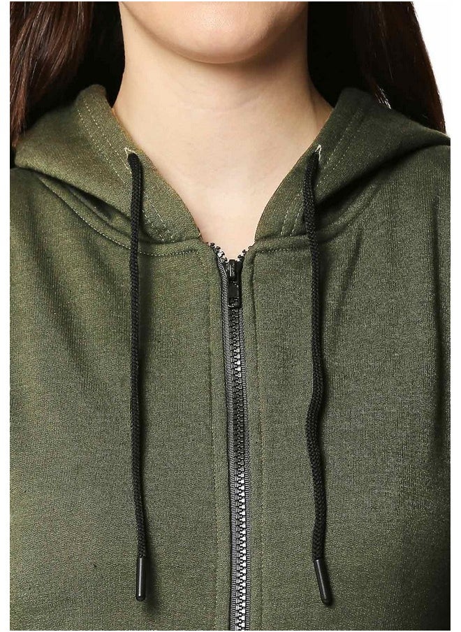 وير يور أوبينين - هودي نسائي من Wear Your Opinion بقصة عادية مع غطاء للرأس من الصوف (Wyo004635Jktf-$P_Olive_L) - Image 1