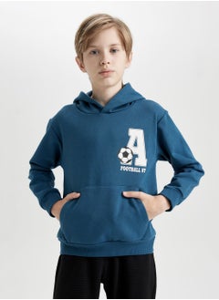 DeFacto Printed Hooded Kangaroo Pocket Sweatshirt Jogger Pants 2-Piece Set  - Image 1