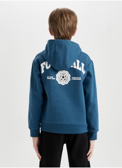 DeFacto Printed Hooded Kangaroo Pocket Sweatshirt Jogger Pants 2-Piece Set  - Image 2