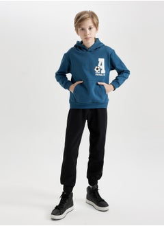 DeFacto Printed Hooded Kangaroo Pocket Sweatshirt Jogger Pants 2-Piece Set  - Image 5
