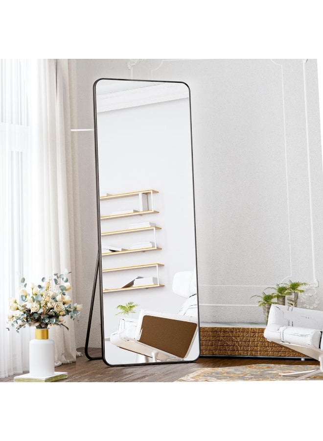 ديكور هيلز مرآة ديكور هيلز كاملة الطول، 80 × 180 سم، مستطيلة بزوايا دائرية، إطار من الألومنيوم الفاخر، مثبتة على الحائط ومرآة متعددة الاستخدامات للحمام وغرفة الملابس، مرآة أنيقة لغرفة المعيشة - أسود - Image 3