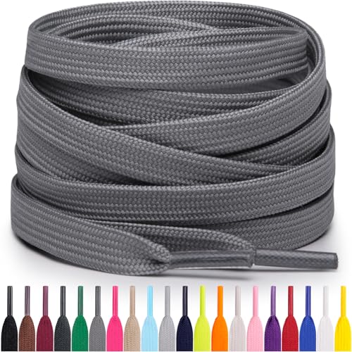 Miscly Flat Shoe Laces for Sneakers, Multiple Lengths and Colors Available - Grey, 45″ (114 CM) - Image 1