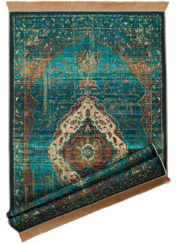 Bursa İpek - Bursa Silk Green Velvet Carpet Prayer Rug - Image 1