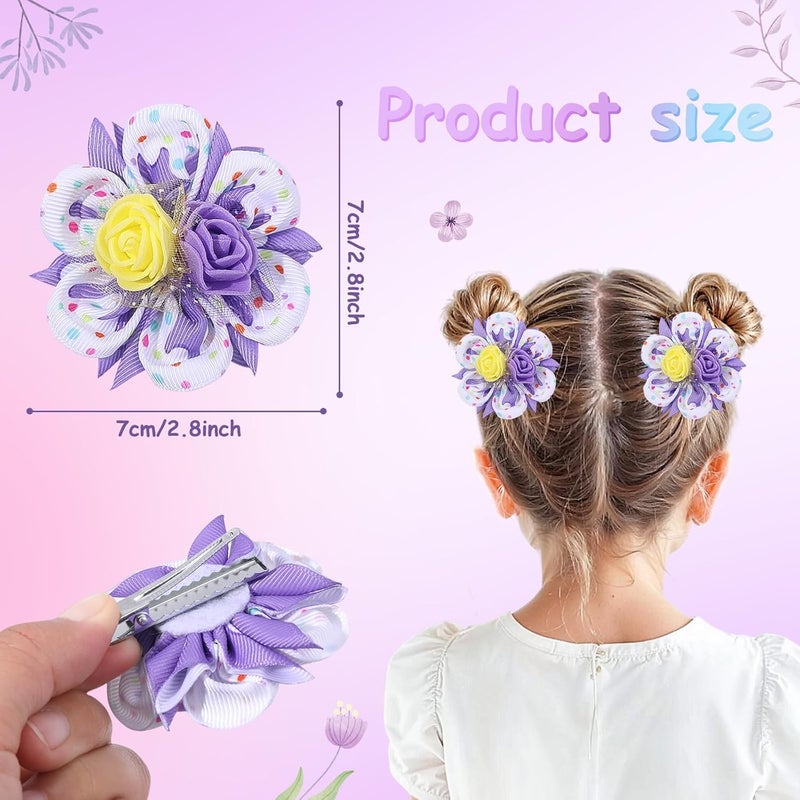 TOKUFAGU 6PCS Hair Bows for Girls Flower Hair Clips Hair Accessories for Girls Toddler Bow with Alligator Clips for Kids Child Teens Ice cream color - Image 2