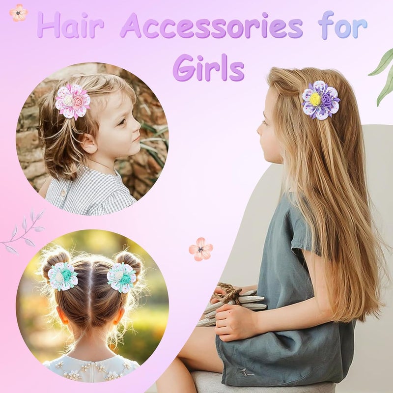 TOKUFAGU 6PCS Hair Bows for Girls Flower Hair Clips Hair Accessories for Girls Toddler Bow with Alligator Clips for Kids Child Teens Ice cream color - Image 3