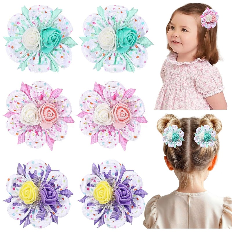 TOKUFAGU 6PCS Hair Bows for Girls Flower Hair Clips Hair Accessories for Girls Toddler Bow with Alligator Clips for Kids Child Teens Ice cream color - Image 1